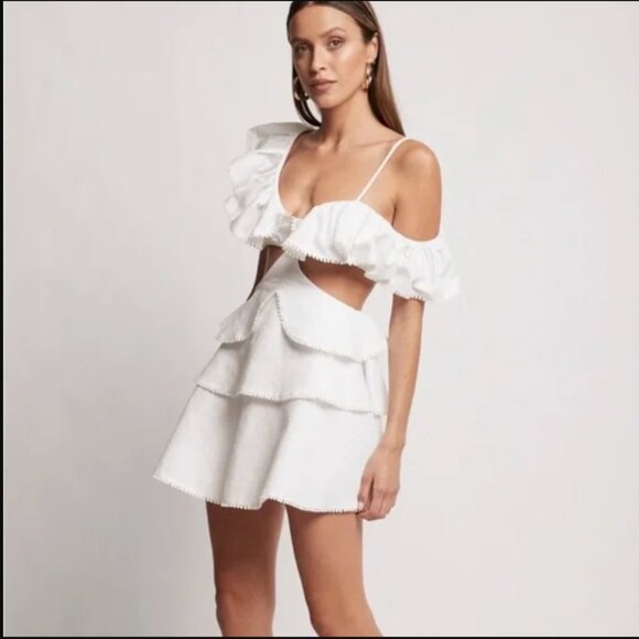 Elegant White Ruffle Mini Dress - Picture 5 of 10